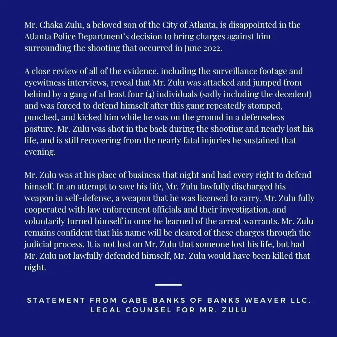 Imagine that you get attacked and shot at your place of business and before they find out who shot you and charge them. They charge you for defending yourself. #istandwithchaka #FindTheShootersAndChargeThemWithFelonyMurder Reposted from @uluz3 A statement from Gabe Banks legal counsel for Mr. Chaka Zulu. Mr. Zulu will not be commenting on this matter further and asks for privacy during this time.