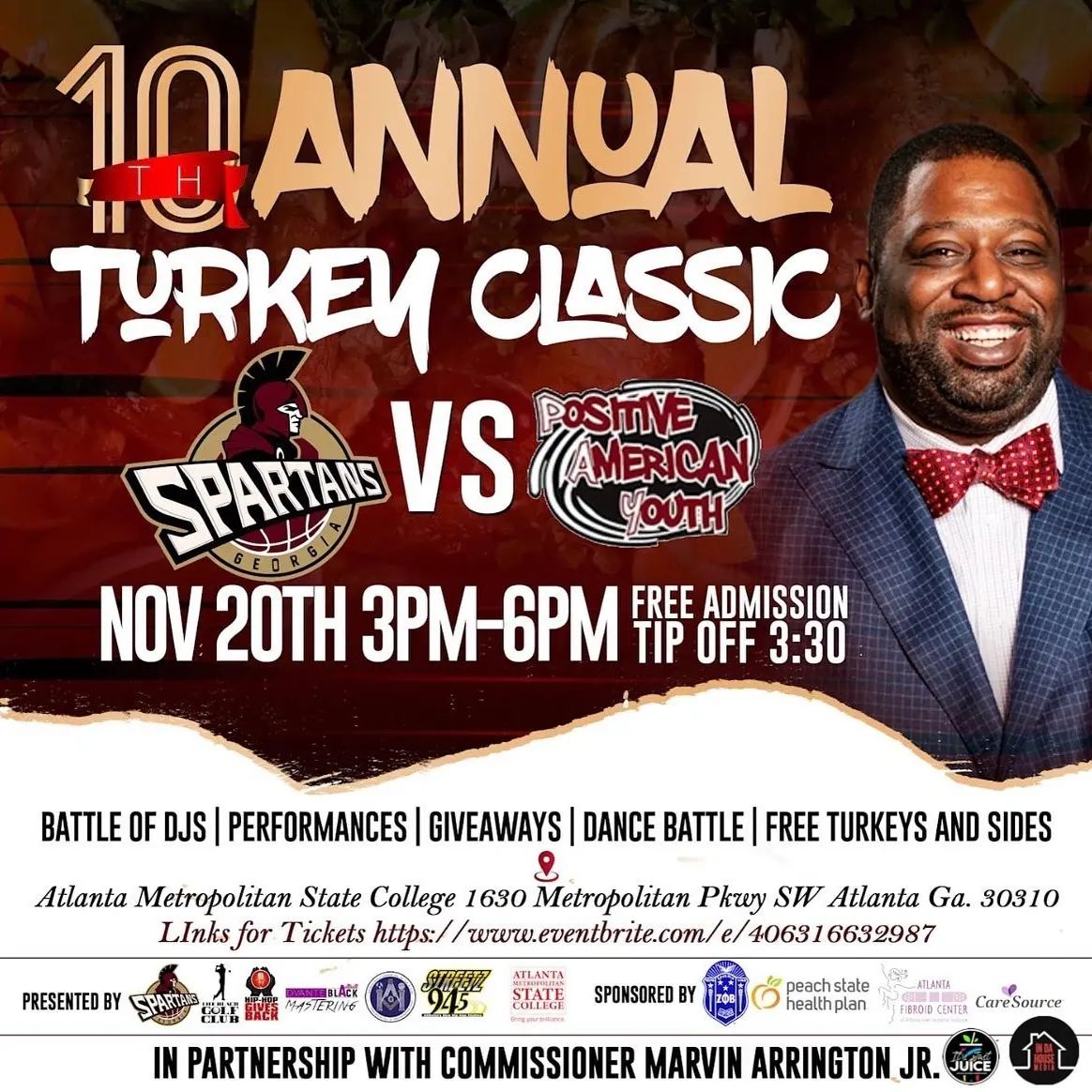 Reposted from @georgiaspartans To sign up https://www.eventbrite.com/e/406316632987 ・・・ 10Th Annual #Atlantaturkeyclassic Nov20 from 3pm-7pm Location @atlmetrostatecollege …. Presented by the @GeorgiasSpartans @theblackgolfclub @hiphopgivesback @dvanteblack @admirationlodge25 ……. In Partnership with @streetz945atl, @marvinarringtonjr and @atlmetrostatecollege student services Sponsored by @dr_lipman Of the #atlantafibroidcenter @peachstatehp @indahousemedia @caresource @itsjustjuiceatl @sigmamuzeta …….. We are accepting donations and vendors for this event!! We are looking for #celebrity coaches!! We are blessing over 500 families with turkeys and can goods.. …… We will have performance plus battle of the djs and dance team battle. Basketball Game featuring the #GeorgiaSpartans vs @payusa1 coached by @reecswiney tip-off at 4pm!! ……… #giveback #donation #givebacktothecommunity #holiday #holidaydonations #giving #acceptingdonations #food #turkeys #turkeygiveaway #contribution #atlanta #media #cadencebank family first