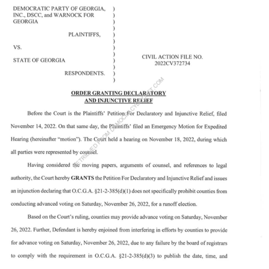Breaking News Judge grants order allowing Saturday voting in Georgia. #VoteEarly #VoteWarnock #gapol #gapolitics Without words a man can't think. We want a Senator that can think. We want a Senator that can speak. We want Reverend Senator @raphaelwarnock.