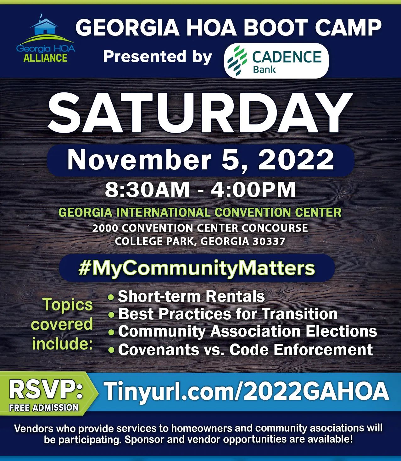 Thanks to @cadencebank for sponsoring this years Georgia HOABootCamp. #mycommunitymatters #realtor #realestate #hoa #condo #shorttermrental