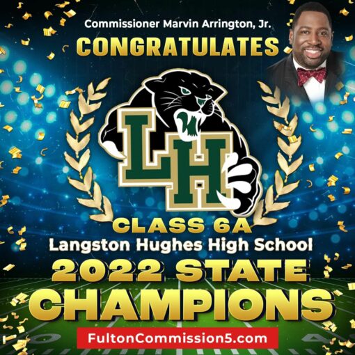Congratulations @langstonhughesfootball on your 2022 State Championship. In 2019, they were 2-8, this year they went 15 -0. #Achievement #AnytgingIsPossible #SouthFulton #SouthFultonStrong #SouthFultonForever