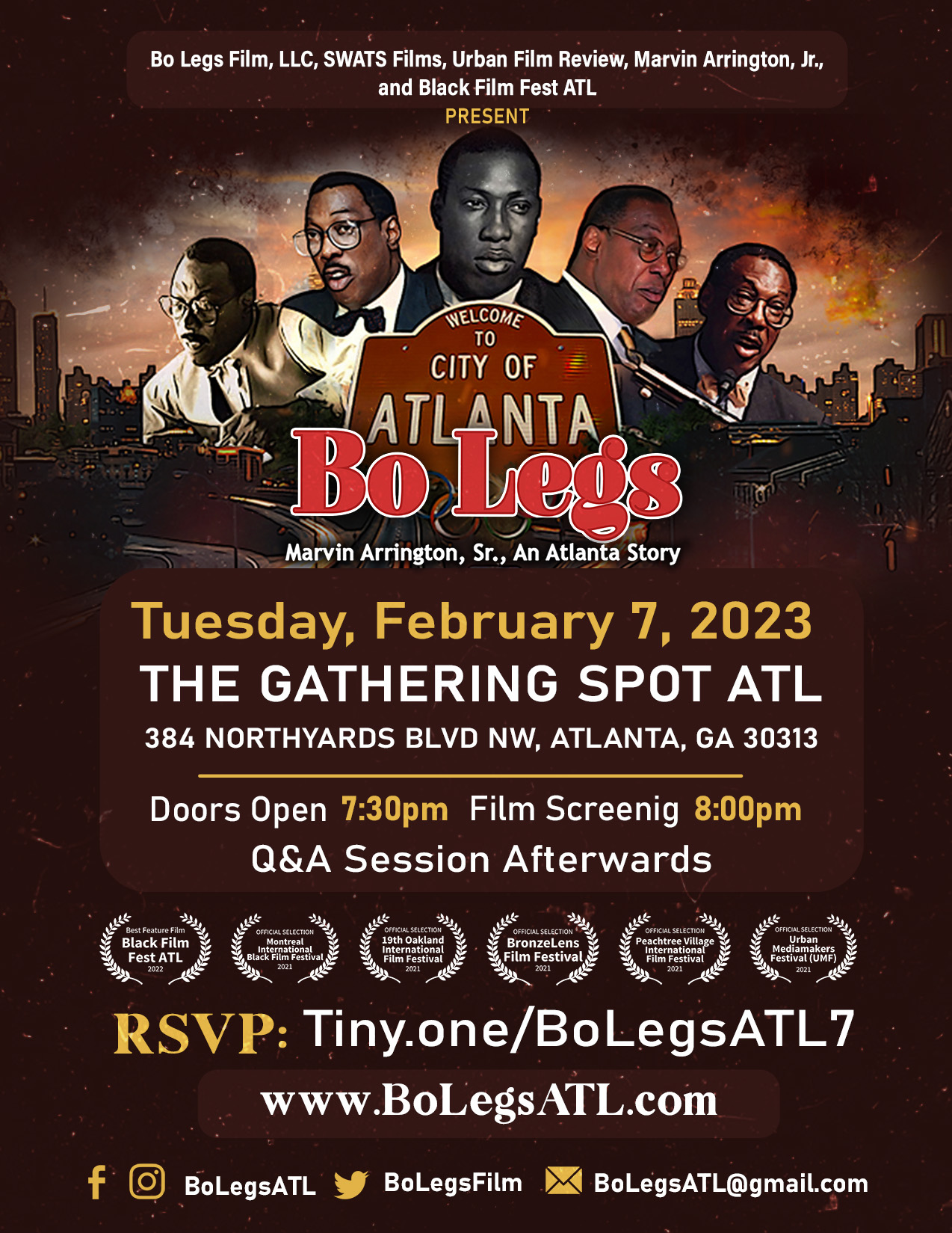 Tickets are now available for the Feb. 7 screening at The Gathering Spot ATL @atlgathers! Doors open at 7:00pm. Screening starts at 7:30pm. Get Tickets: https://tiny.one/BoLegsATL7 Presented by Bo Legs Film, LLC, SWATS Films, Urban Film Review, Marvin Arrington, Jr., and Black Film Fest ATL Learn more about the documentary, see behind the scenes footage, and discover new history highlights at BoLegsATL.com . @blackfilmfestatl @swatsnation @urbanfilmreview @docujourney_productions @cutclosefilms @shoot2films @ricmathis @marvinarringtonjr @bolegsatl #BoLegs #BoLegsFilm #MarvinArringtonSr #Legacy #ATL #Atlanta #History #BlackHistory #Cinema #BlackCinema #Feature #Featured #FilmCommunity #FilmEdit #Film #Director #Georgia #Feature #IndieFilm #Documentary #Viewing #Independent #Indiefilm #Premiere #Streaming #SWATS