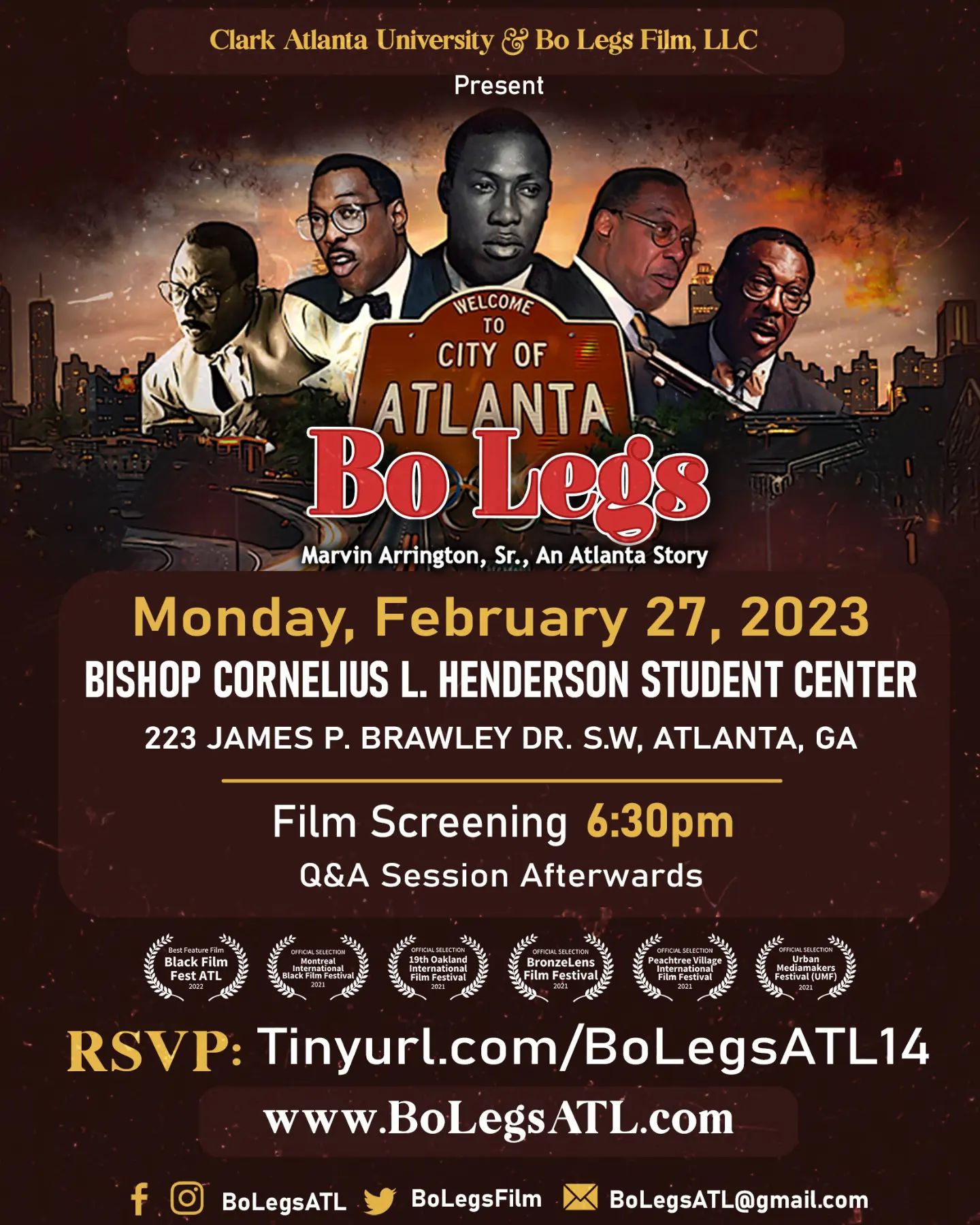 @cau1988 presents Bo Legs: Marvin Arrington, Sr., an Atlanta story Monday, February 27, 2023 6pm doors open 630pm screening #BoLegs #BoLegsFilm #MarvinArringtonSr #OldAtlanta #Legacy #ATL #Atlanta #History #BlackHistory #CityCouncil #ATL #Atlanta #History #BlackHistory #Documentary #OnlyInGeorgia #WeLoveATL #Arrington #Law #Attorney #Judge #Legislator #Legacy #Historic #History #Community #Divine9 #cau #clarkatlanta #clarkcollege #cc Www.BoLegsATL.com