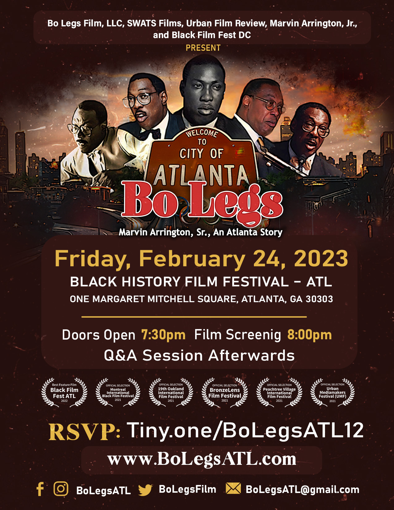 Get tickets for the screening of Bo Legs Feb. 24th at Black History Film Festival ATL! Doors open at 7:00pm. Screening starts at 7:30pm. Get tickets at Tiny.one/BoLegsATL12. @urbanfilmreview @docujourney_productions @cutclosefilms @shoot2films @ricmathis @bolegsatl #BoLegs #BoLegsFilm #MarvinArringtonSr #Legacy #ATL #Atlanta #History #BlackHistory #Cinema #BlackCinema #Feature #Featured #FilmCommunity #FilmEdit #Film #Director #Georgia #Feature #IndieFilm #Documentary #Viewing #Independent #Indiefilm #Premiere #Streaming #SWATS