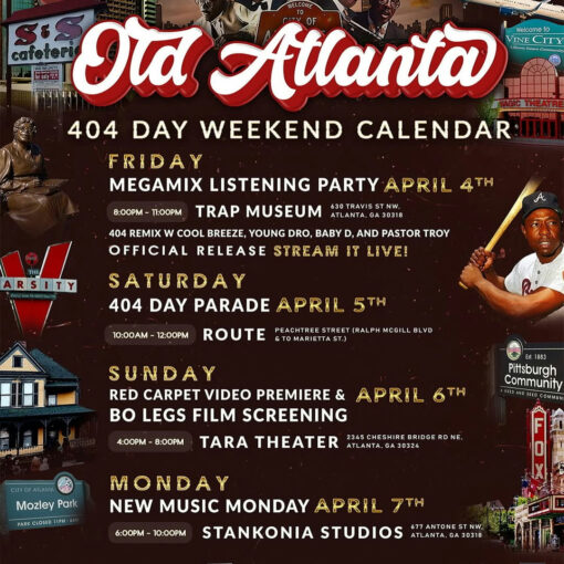Gear up for an extraordinary celebration of culture, history, and music with the Old Atlanta 404 Day Weekend Event Calendar. Over the course of four thrilling days, Atlanta is set to showcase its legendary legacy with a series of dynamic events that capture the spirit of the city. Kick off the festivities on Friday at the Trap Music Museum with an enthralling Old Atlanta Listening Party, where the beats of the city’s past and present unite. On Saturday, take part in the vibrant atmosphere of the 404 Day Parade, featuring the highly anticipated Old Atlanta Float. Sunday brings the glitz and glamour of the Red-Carpet Video Premiere at The Tara Atlanta, including a special screening of the Bolegs ATL film. Conclude the weekend on Monday with New Music Monday at Coalition DJs ATL, spotlighting an electrifying Old Atlanta performance. It’s a celebration not to be missed, immersing attendees in the heart and soul of what makes Atlanta so iconic. To be part of this incredible lineup, register via the provided contact number 770.896.5685 for more information on securing your place at these events. They welcome all who appreciate the legacy and ongoing influence of Old Atlanta to join the festivities. Don’t miss the opportunity to celebrate four unforgettable days Media Credit: Tia Culver PR