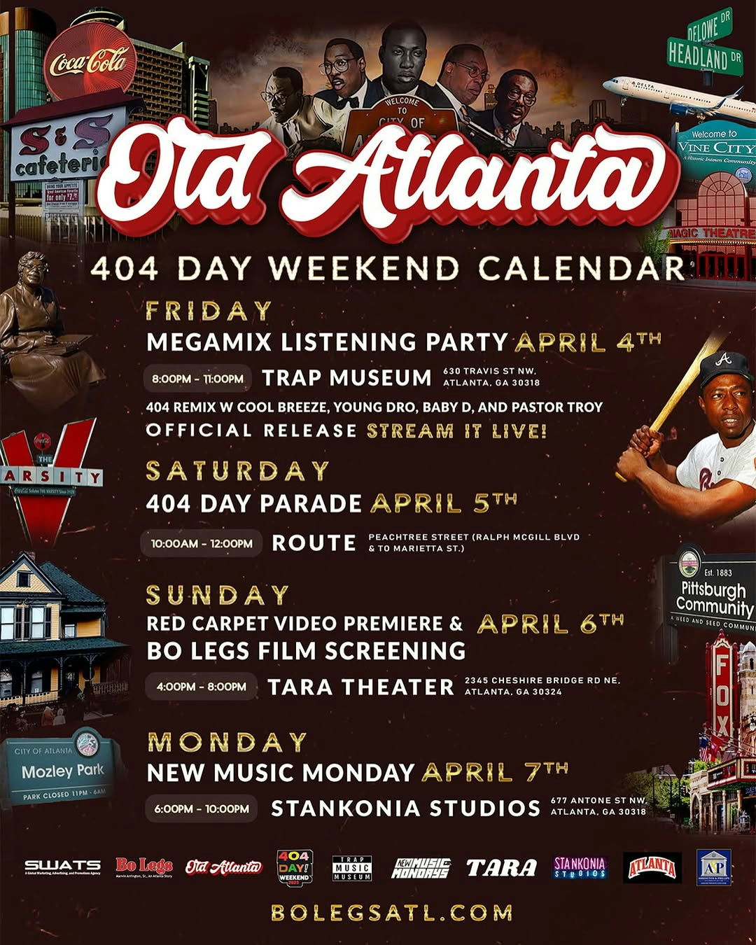 Gear up for an extraordinary celebration of culture, history, and music with the Old Atlanta 404 Day Weekend Event Calendar. Over the course of four thrilling days, Atlanta is set to showcase its legendary legacy with a series of dynamic events that capture the spirit of the city. Kick off the festivities on Friday at the Trap Music Museum with an enthralling Old Atlanta Listening Party, where the beats of the city’s past and present unite. On Saturday, take part in the vibrant atmosphere of the 404 Day Parade, featuring the highly anticipated Old Atlanta Float. Sunday brings the glitz and glamour of the Red-Carpet Video Premiere at The Tara Atlanta, including a special screening of the Bolegs ATL film. Conclude the weekend on Monday with New Music Monday at Coalition DJs ATL, spotlighting an electrifying Old Atlanta performance. It’s a celebration not to be missed, immersing attendees in the heart and soul of what makes Atlanta so iconic. To be part of this incredible lineup, register via the provided contact number 770.896.5685 for more information on securing your place at these events. They welcome all who appreciate the legacy and ongoing influence of Old Atlanta to join the festivities. Don’t miss the opportunity to celebrate four unforgettable days Media Credit: Tia Culver PR